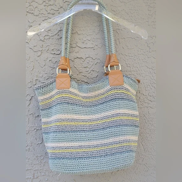 The Sak Crochet Striped Tote Bag with Braided Handles Coastal Boho Style - Picture 9 of 16